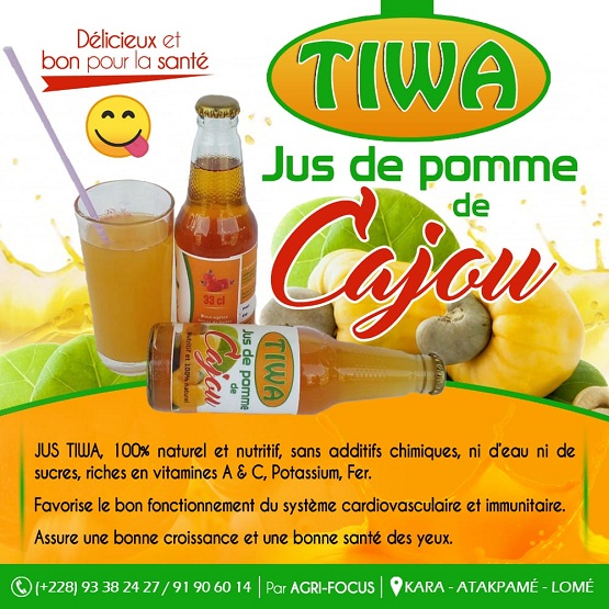  »TIWA », la 1Úre Marque de Boisson 100% Pomme de Cajou Made in Togo